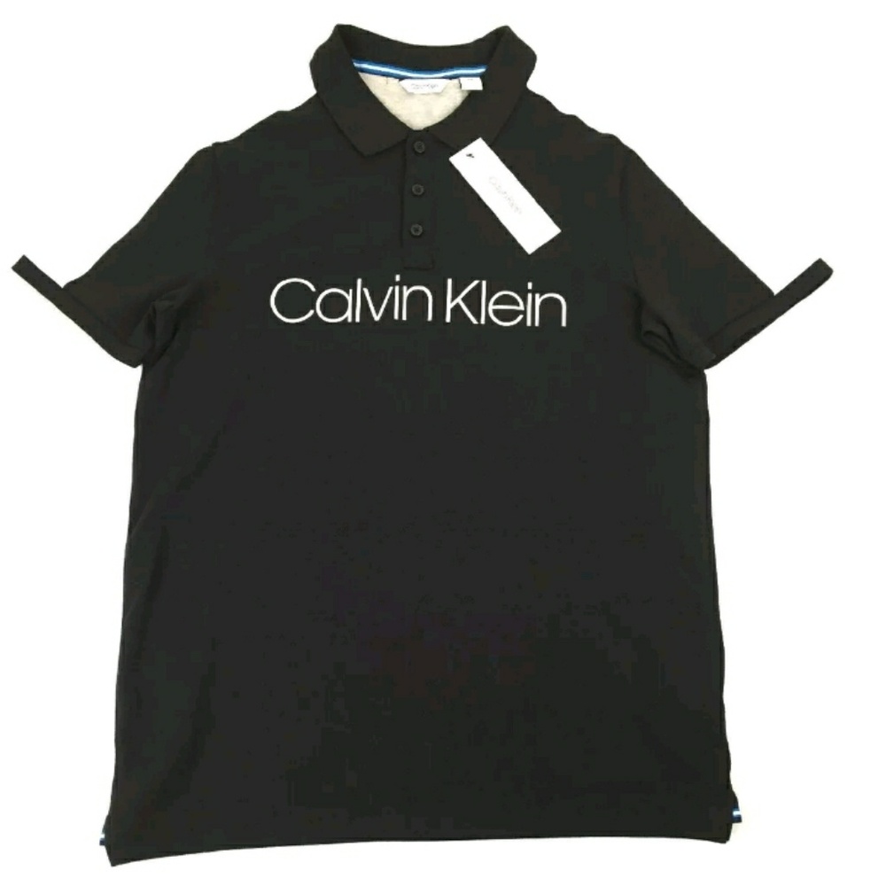 Calvin Klein Black Knit Polo Shirt Mens Medium